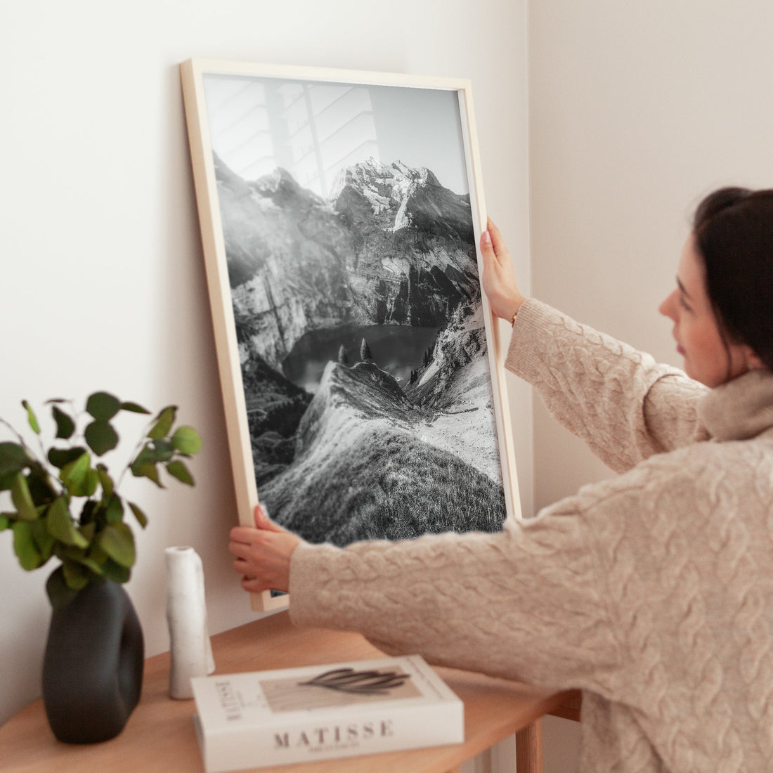 Elegant wall art print of an alpine lake in Switzerland, capturing the natural beauty of Oeschinensee in stunning detail.