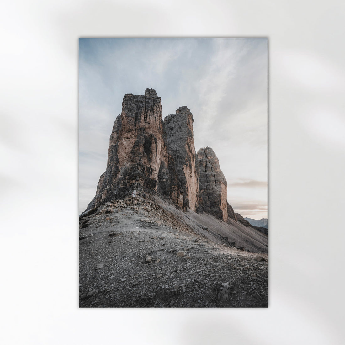 Tre Cime di Lavaredo minimalist print styled on white wall
