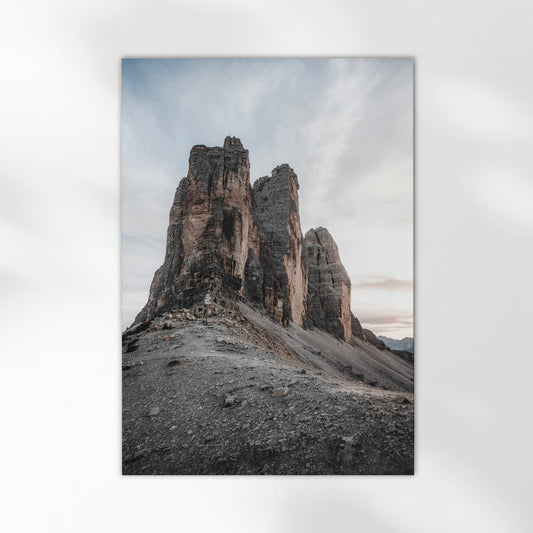 Tre Cime di Lavaredo minimalist print styled on white wall