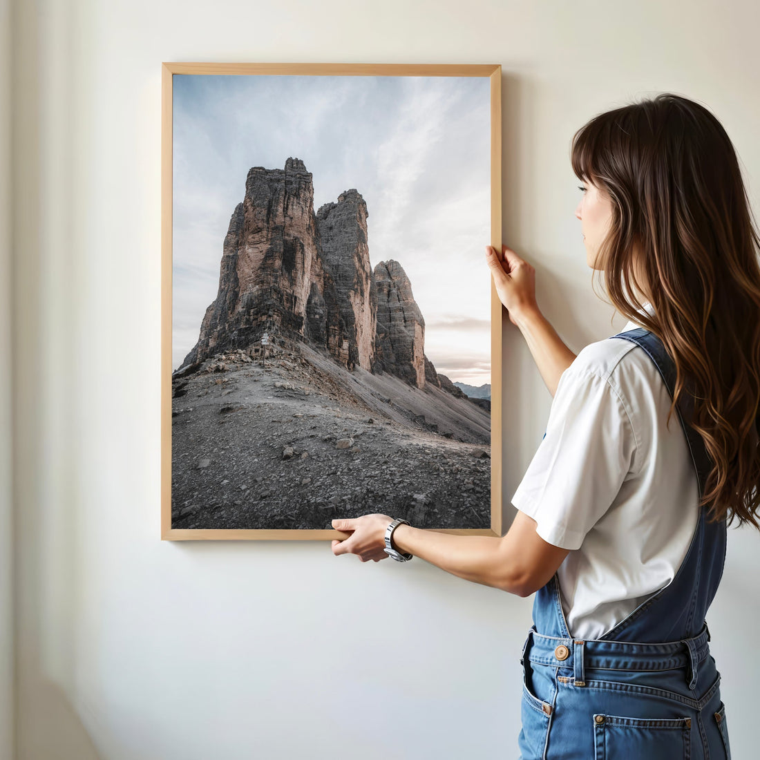 Tre Cime Dolomites mountain wall art displayed in modern room