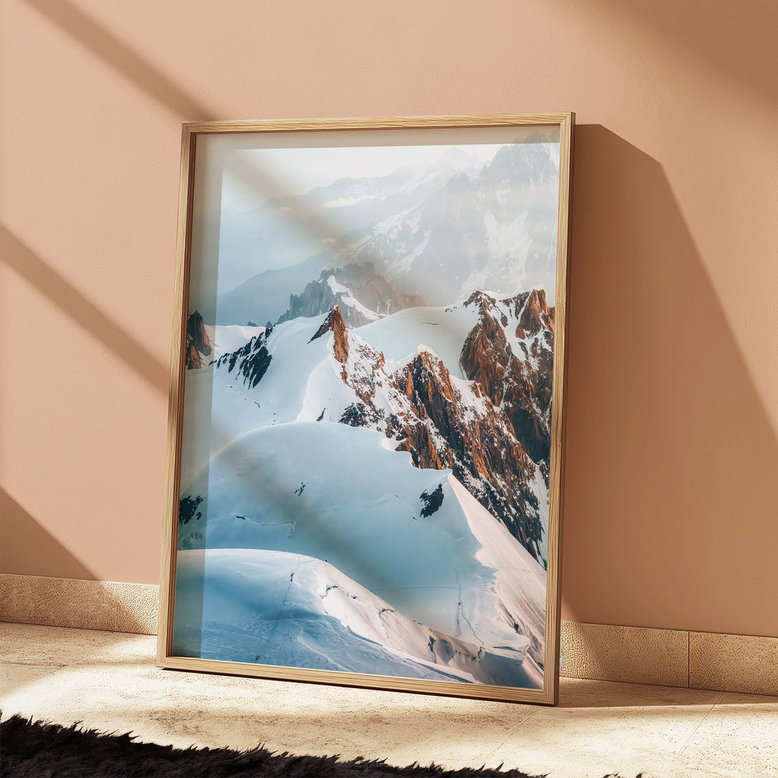 Adventure-inspired Trois Monts skiing print featuring an epic high-altitude ski descent in the Alps.