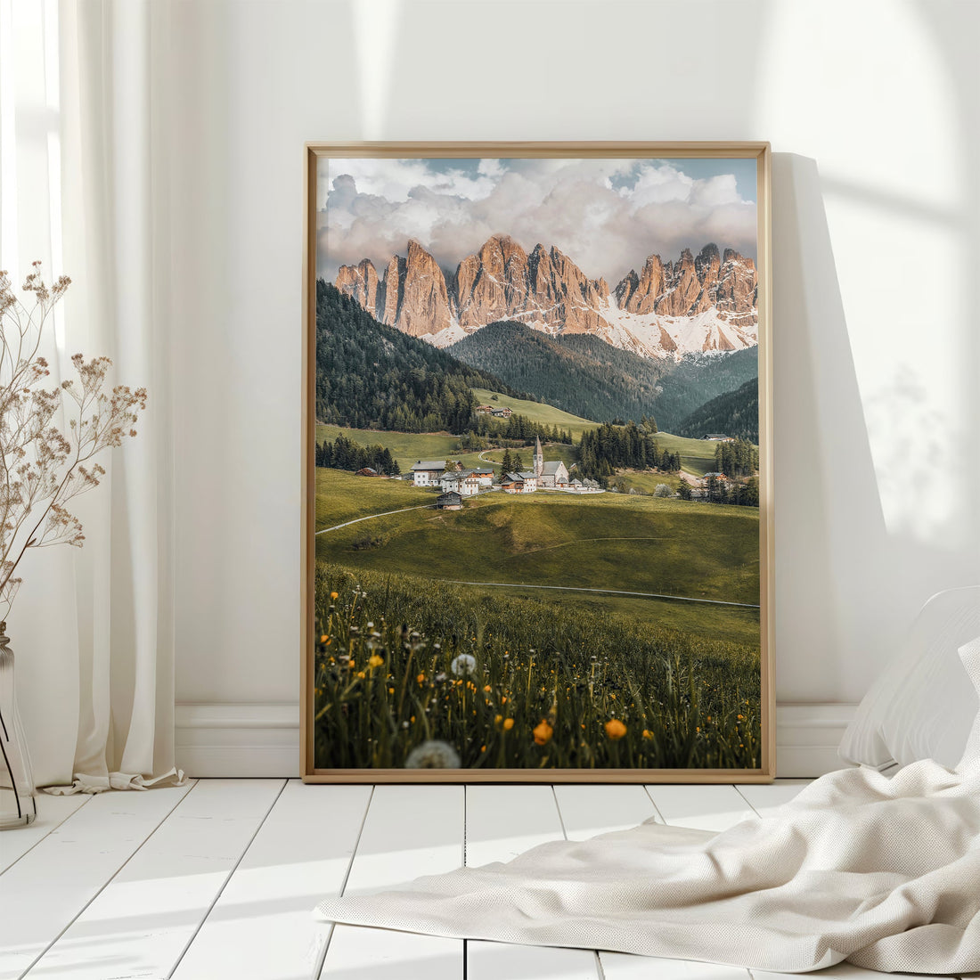 Val di Funes Italy print on floor by window with soft natural light
