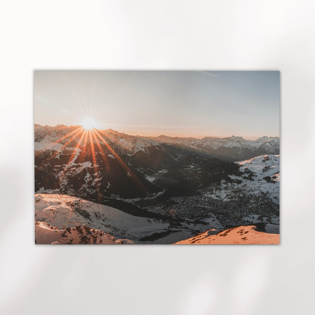 Tranquil summer landscape wall art of Seealpsee, reflecting mountain peaks in crystal-clear alpine water.