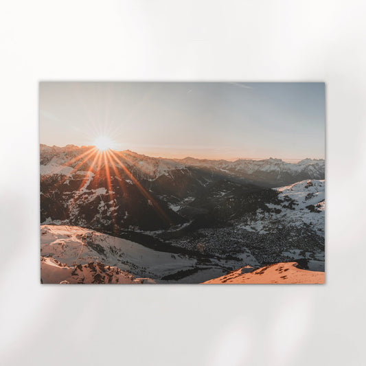 Tranquil summer landscape wall art of Seealpsee, reflecting mountain peaks in crystal-clear alpine water.