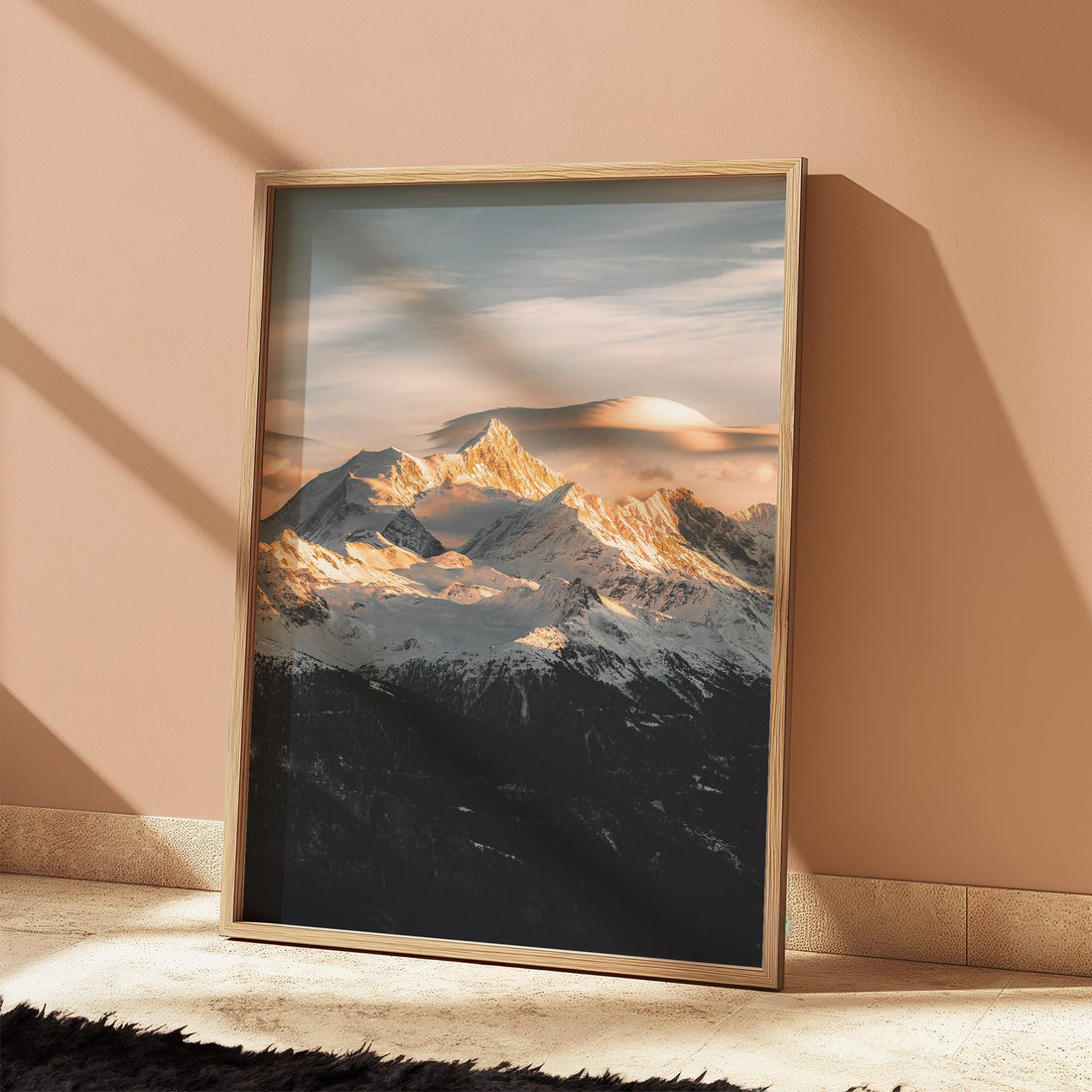 A stunning landscape art print of Weisshorn and surrounding Swiss glaciers.