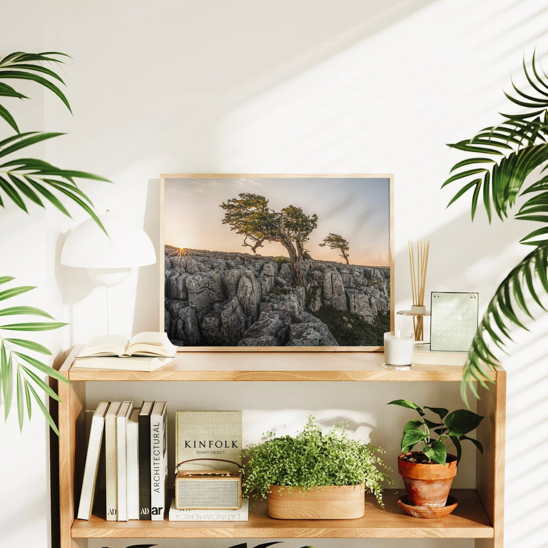 Framed Yorkshire Dales landscape print styled in modern white room