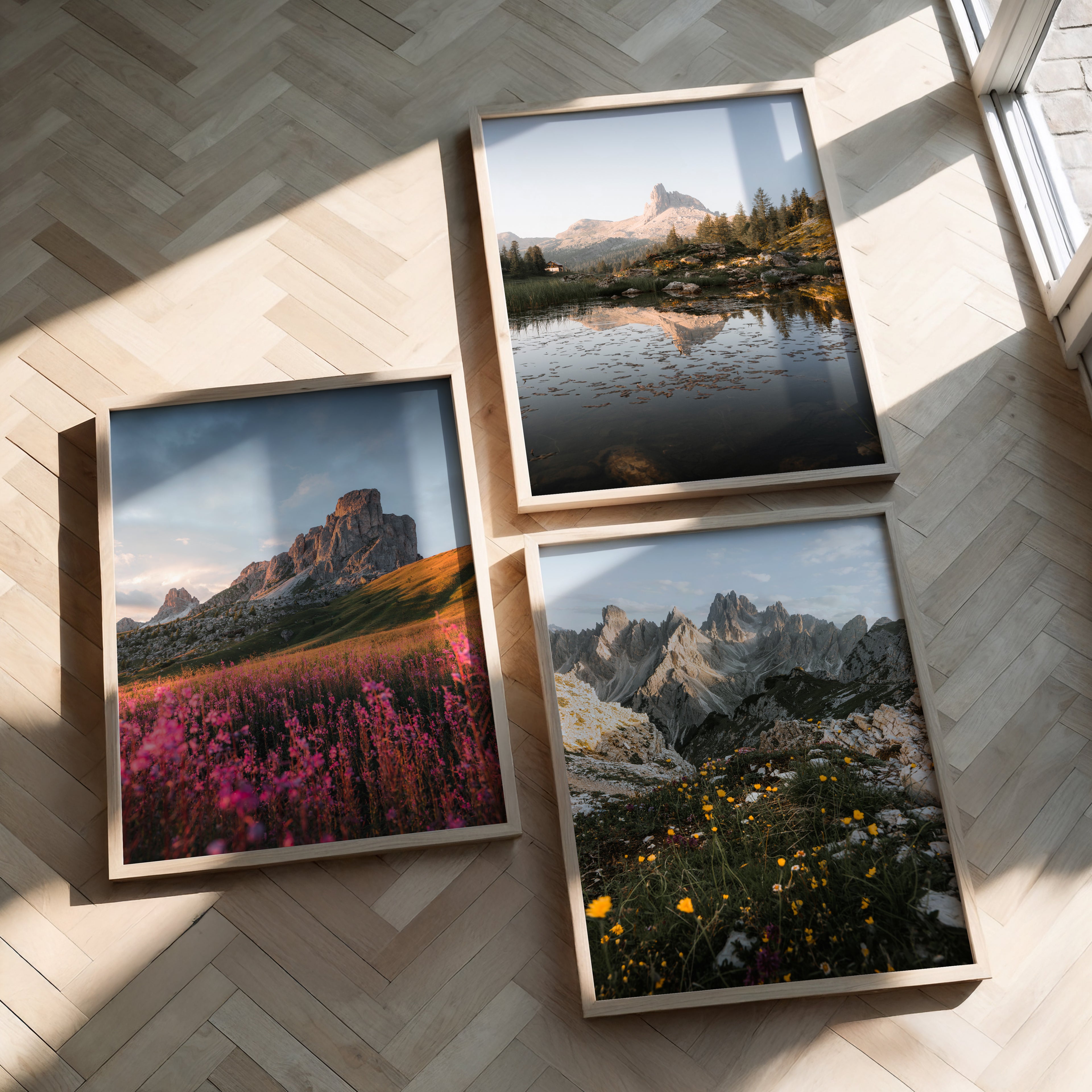 A set of three fine art wall prints from the Dolomites