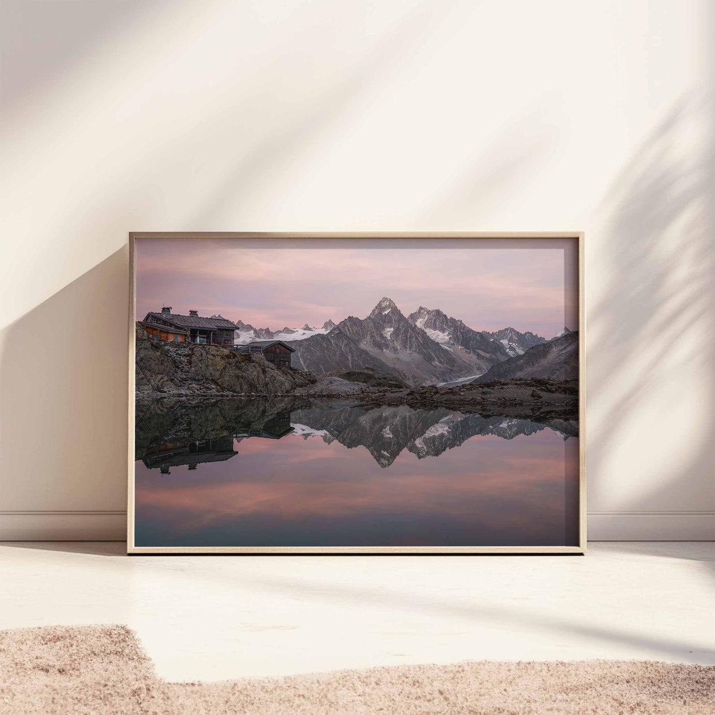 Lac Blanc mountain reflection wall art in a minimalist setting