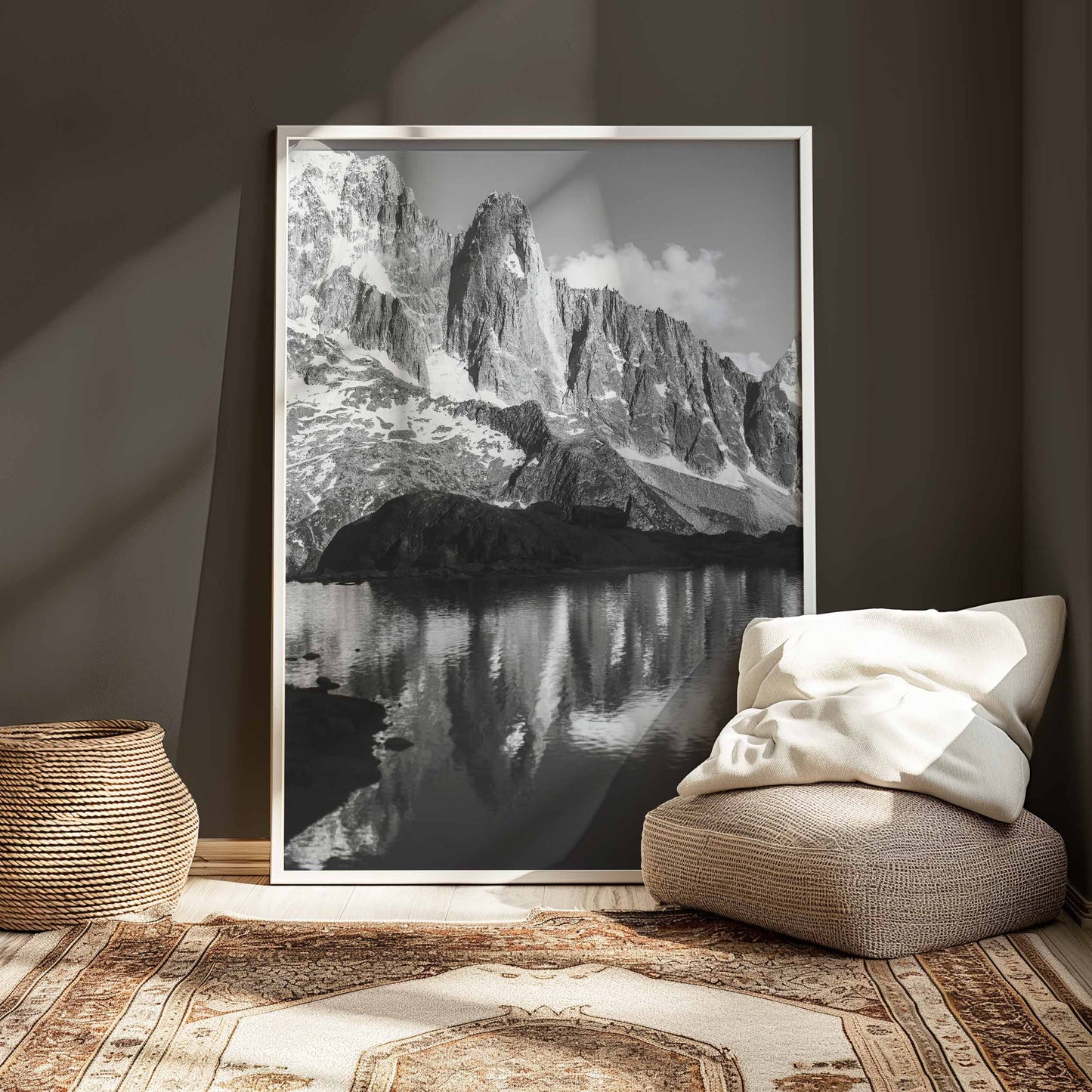 Les Drus Mountain Reflection | Black and White Chamonix Art Print