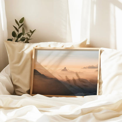 Wall decor print of sunrise over the alpine peaks with a dramatic view of the Matterhorn summit.