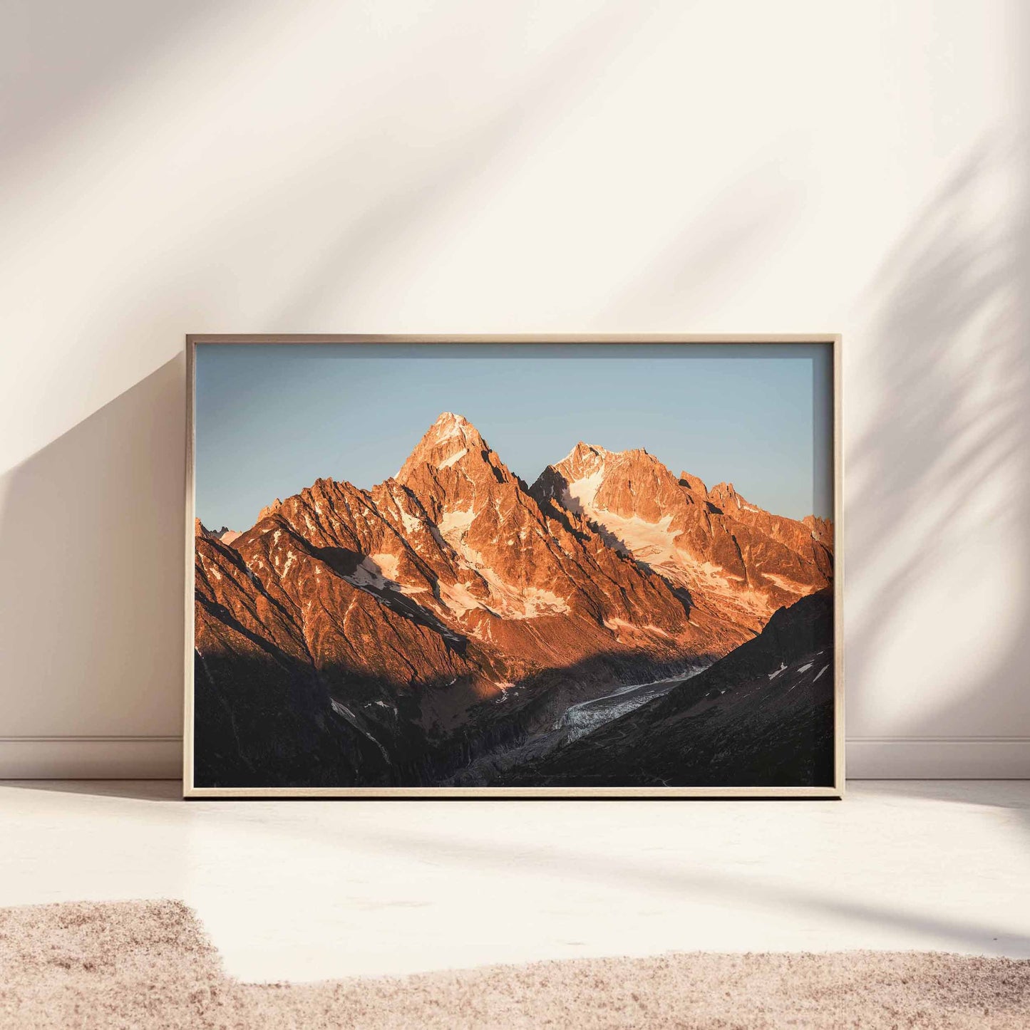 Aiguille du Chardonnet French Alps print showcasing a stunning sunrise over the iconic Chamonix peaks.