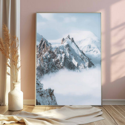 Cloudy mountain view of Aiguille du Midi in winter in Chamonix.