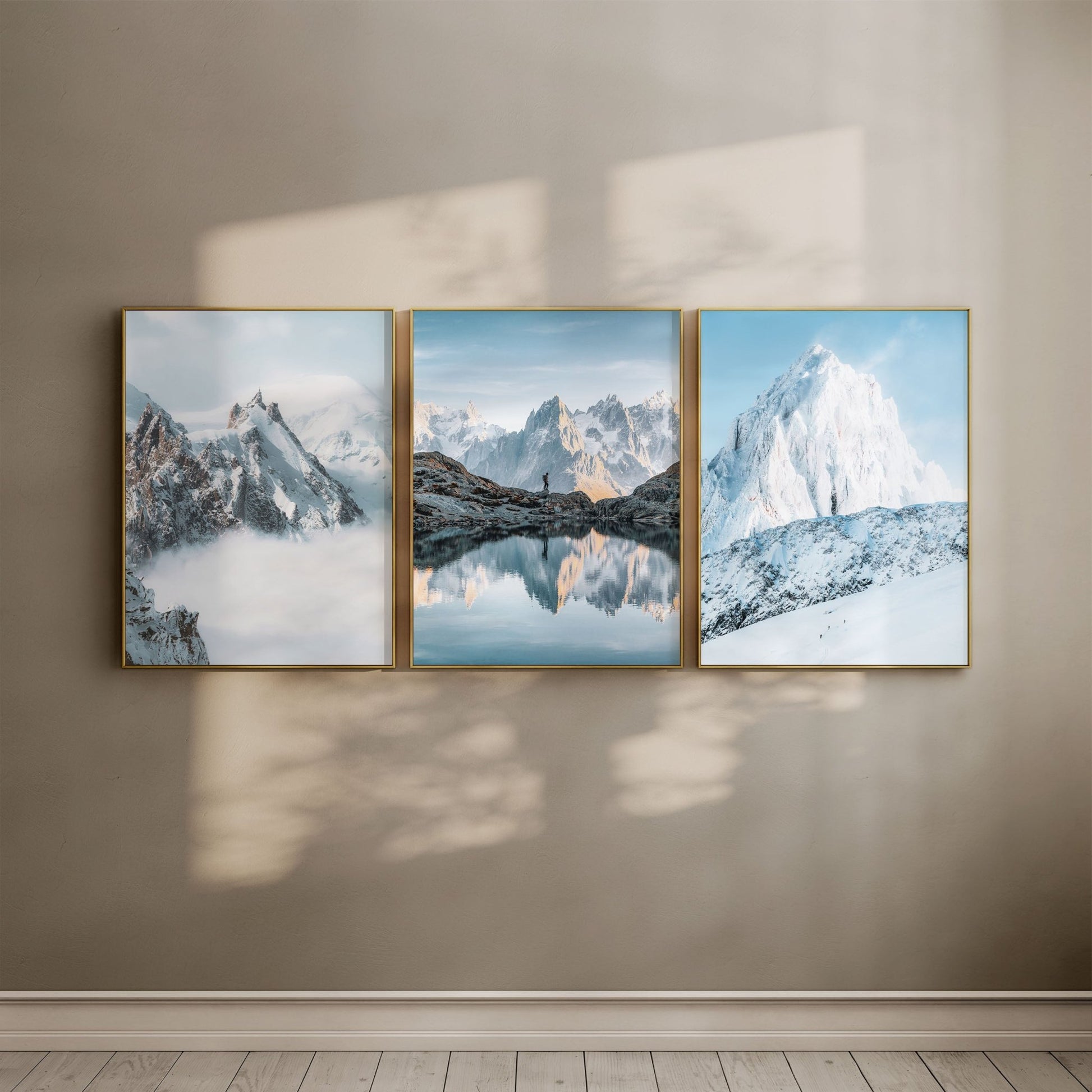 Aiguille du Midi, Lac Blanc, and Grand Montets showcased as a gallery wall art set