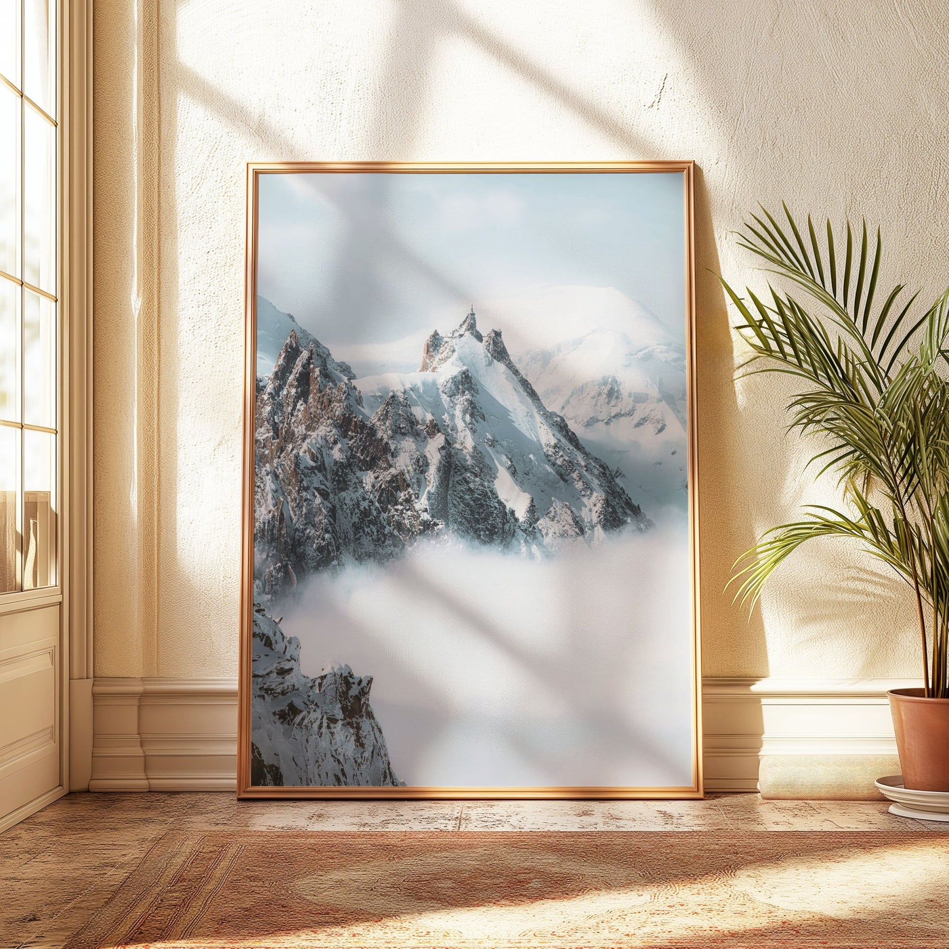 Aiguille du Midi mountain view surrounded by snow and clouds