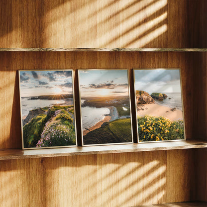 Irish coastal photography prints set of 3 Annestown Beach triptych in bright interior