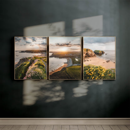 Set of 3 Annestown Beach wall prints in Scandinavian style living room Irish coastal art