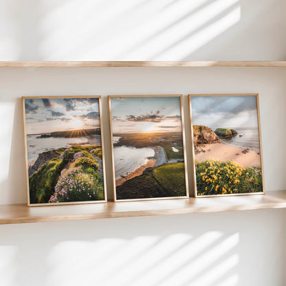 Annestown Beach wall art prints in wooden interior Irish coastal photography home decor