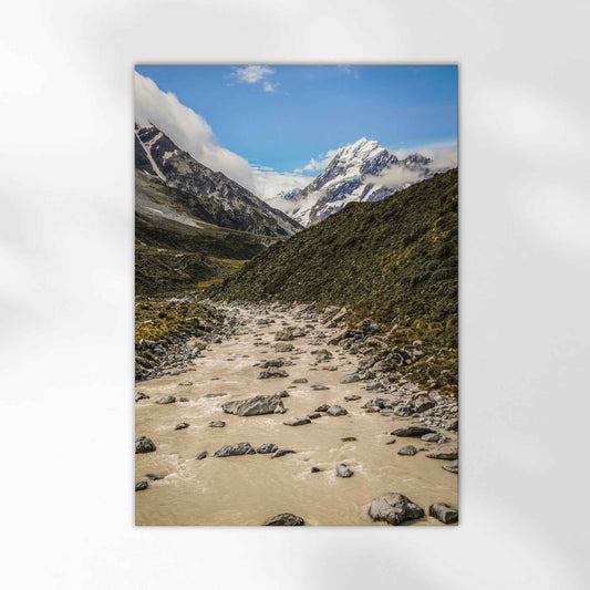 Unframed photography print of Aoraki Mount Cook Hooker Valley New Zealand on white background