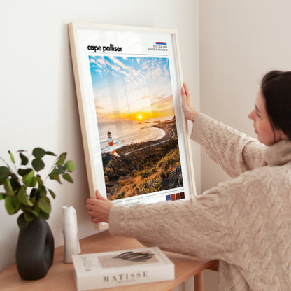 Close view of a Cape Palliser New Zealand wall art print in a home setting
