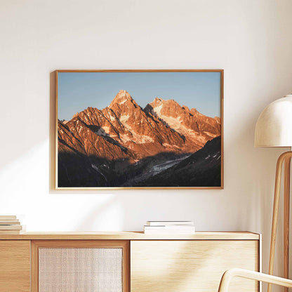 Chamonix Aiguille du Chardonnet wall décor print capturing the beauty of the French Alps at sunrise.