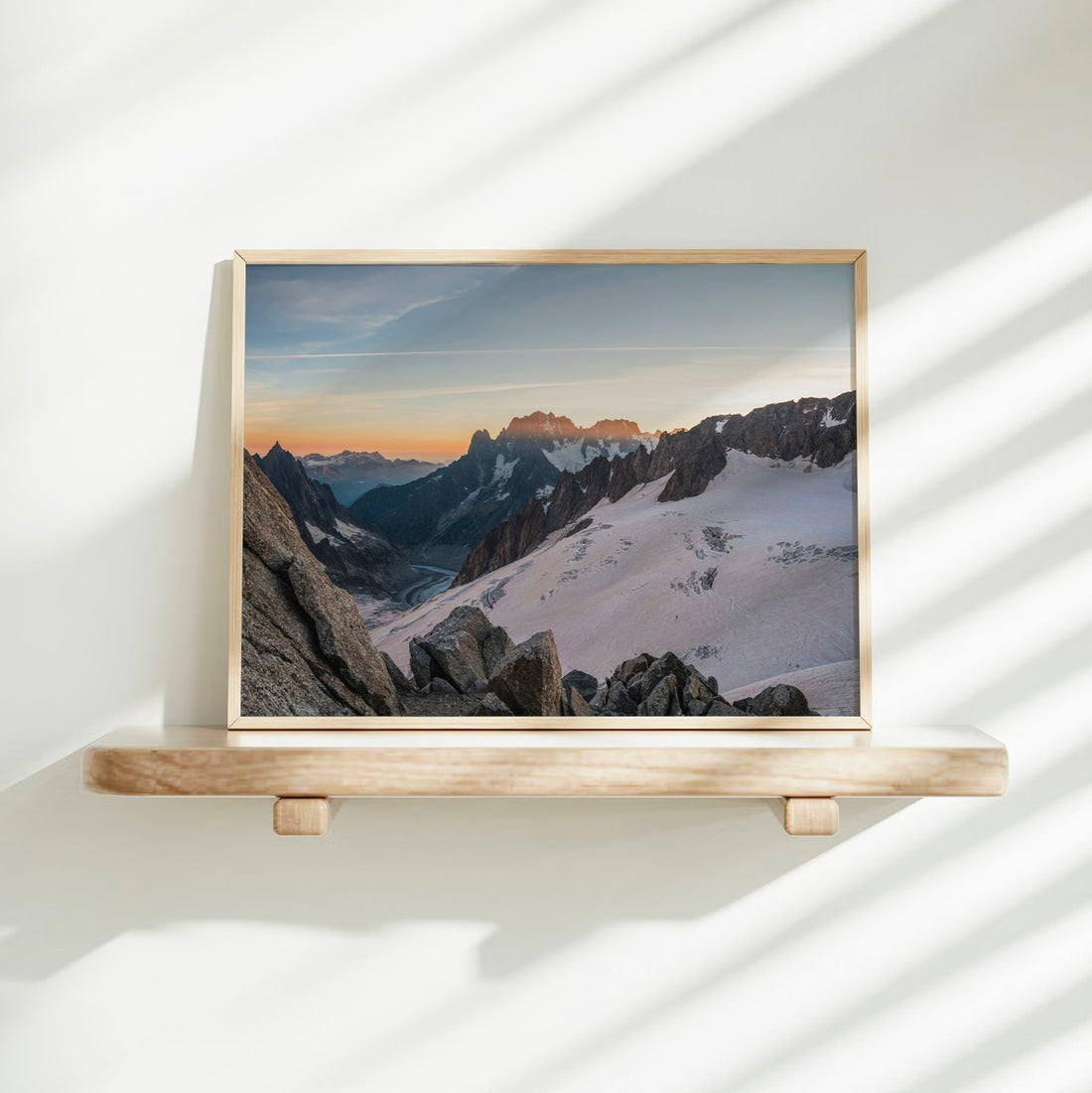 Chamonix glacier wall print featuring the sweeping Mer de Glace captured from a high alpine vantage point.