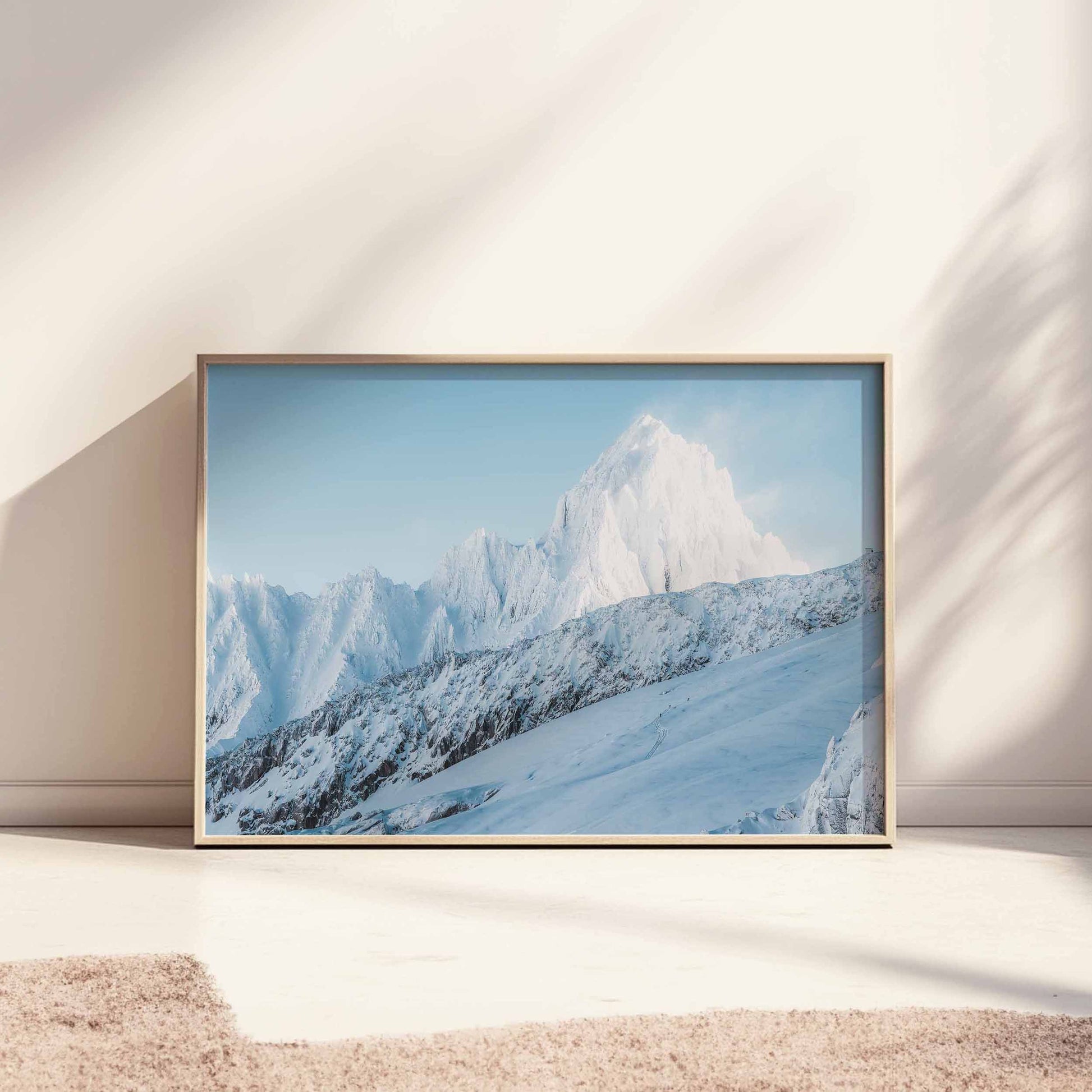 Chardonnet Mountain snowy peaks showcased in this minimalist and calming wall art print.