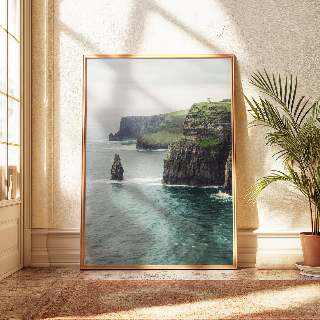 Close-up print of Cliffs of Moher green cliff edge by the Atlantic Ocean