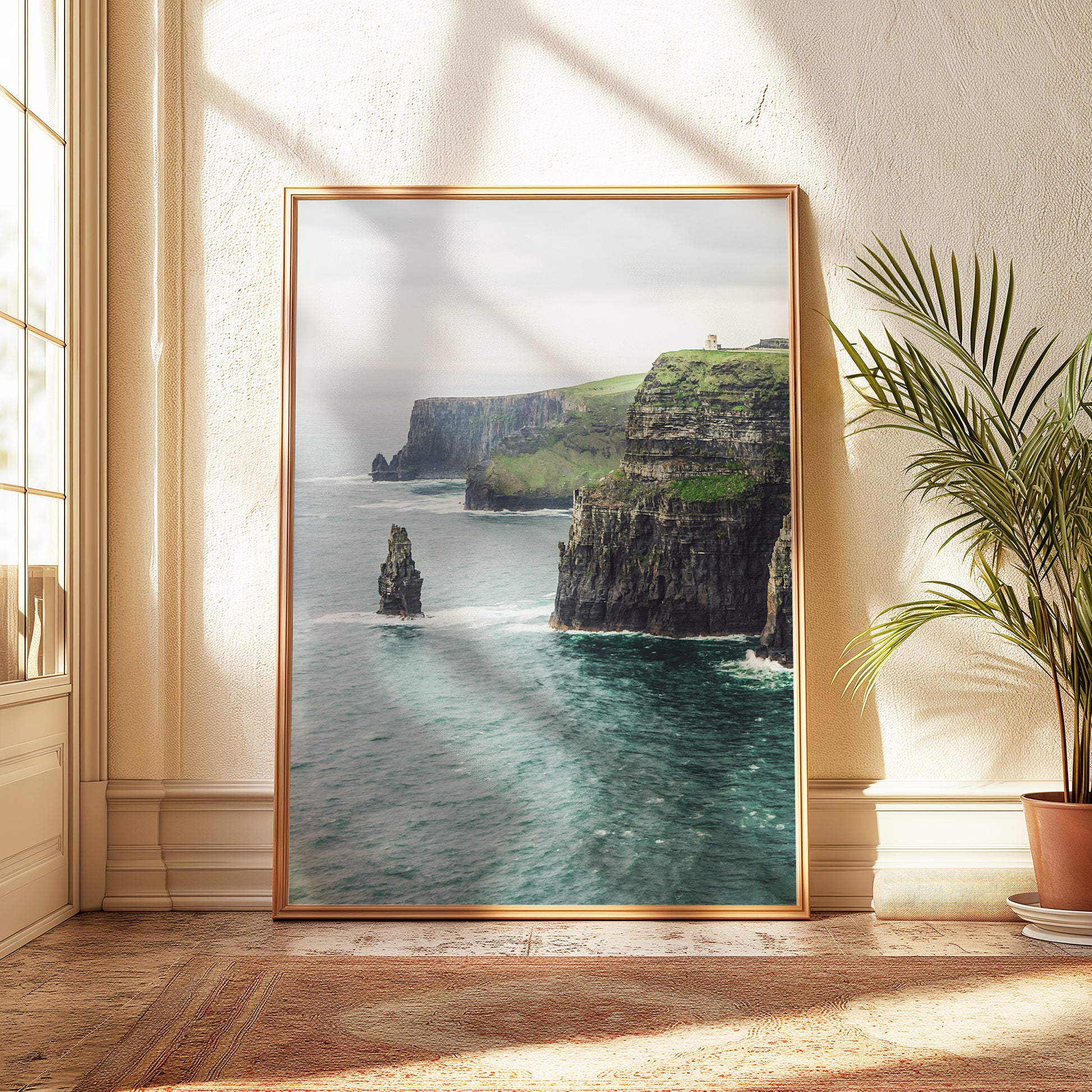 Close-up print of Cliffs of Moher green cliff edge by the Atlantic Ocean
