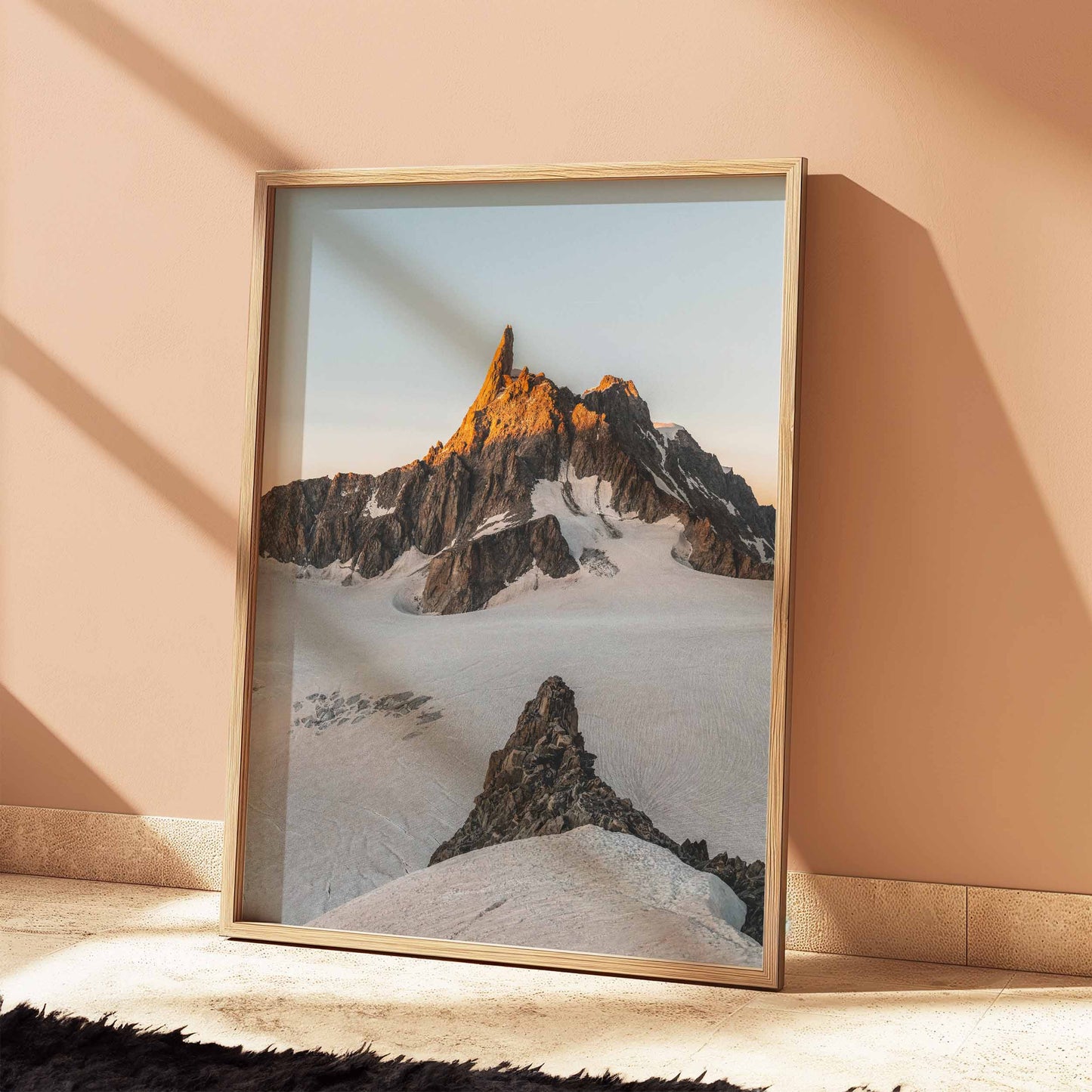 Dent du Géant alpine scenery glowing at sunset, perfect French Alps photography decor.