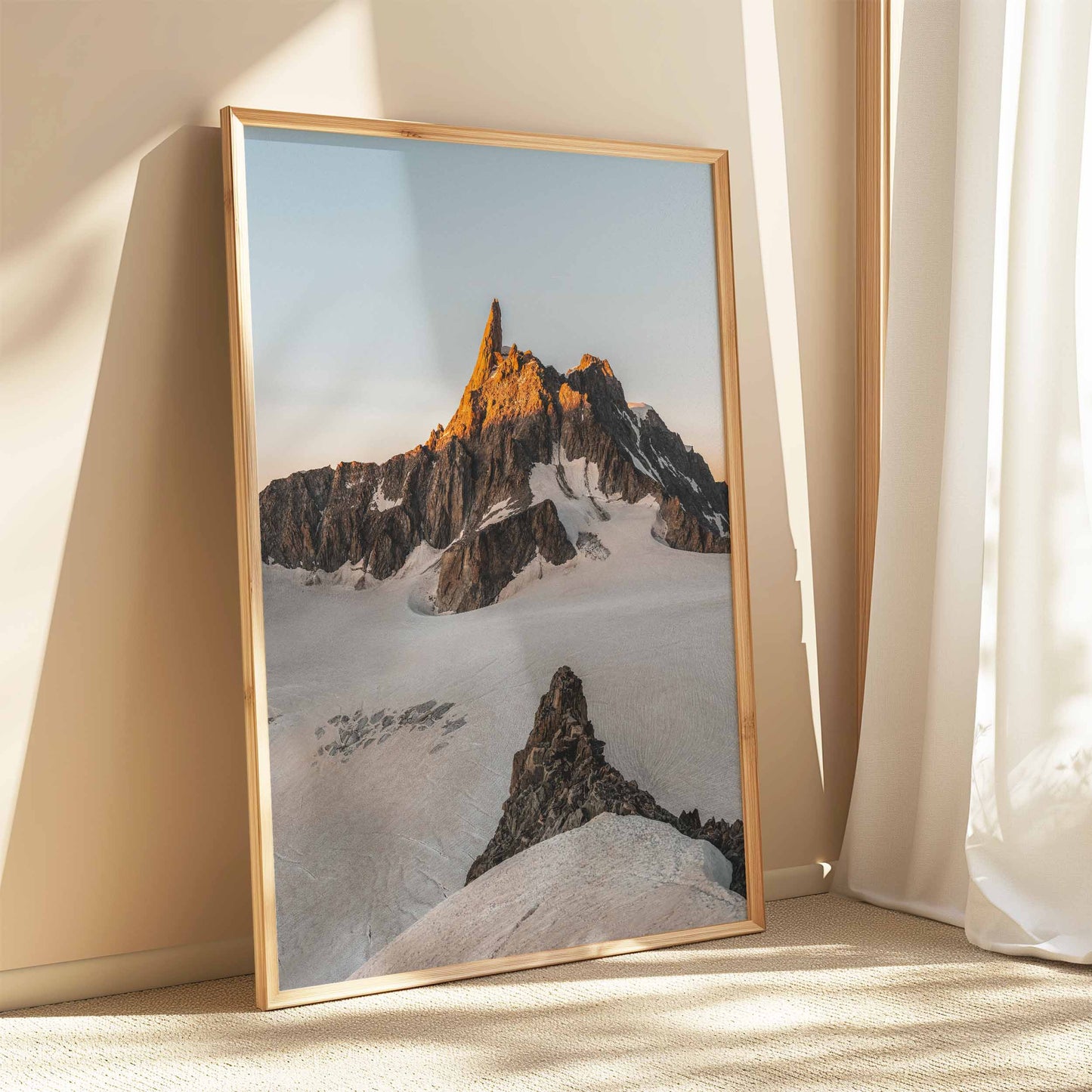 Golden sunset on Dent du Géant captured at dusk – European mountain landscape print.