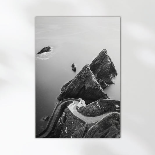 Coastal seascape print of Dunquin Pier with minimalist tones