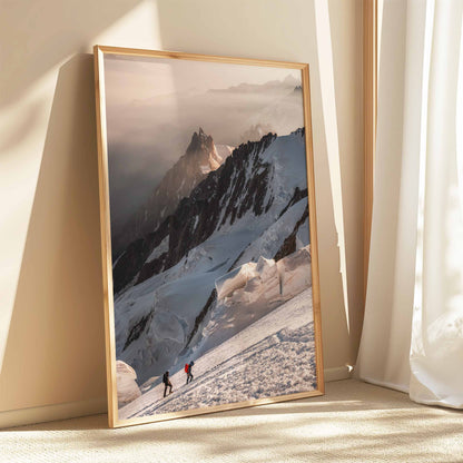 frame showcasing Mont Blanc climbers with Aiguille du Midi view