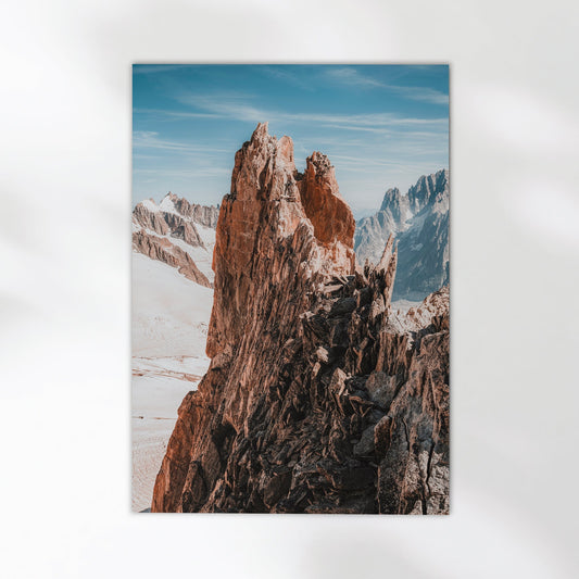 Dramatic French Alps ridge photography print showcasing the jagged peaks of Aiguille d'Entrèves.