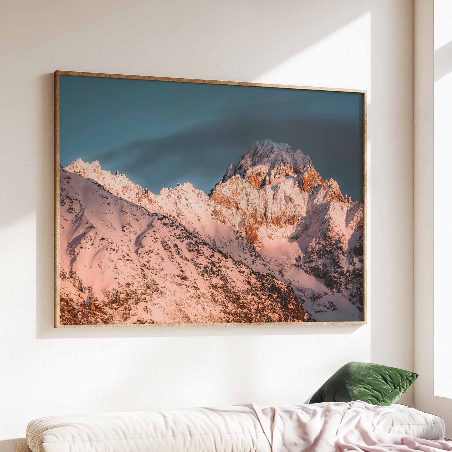 French Alps sunset print of Aiguille du Chardonnet for wall decor.