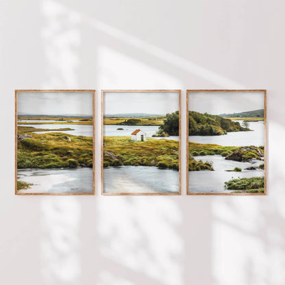 Galway Ireland wall art print set arranged as a three piece triptych