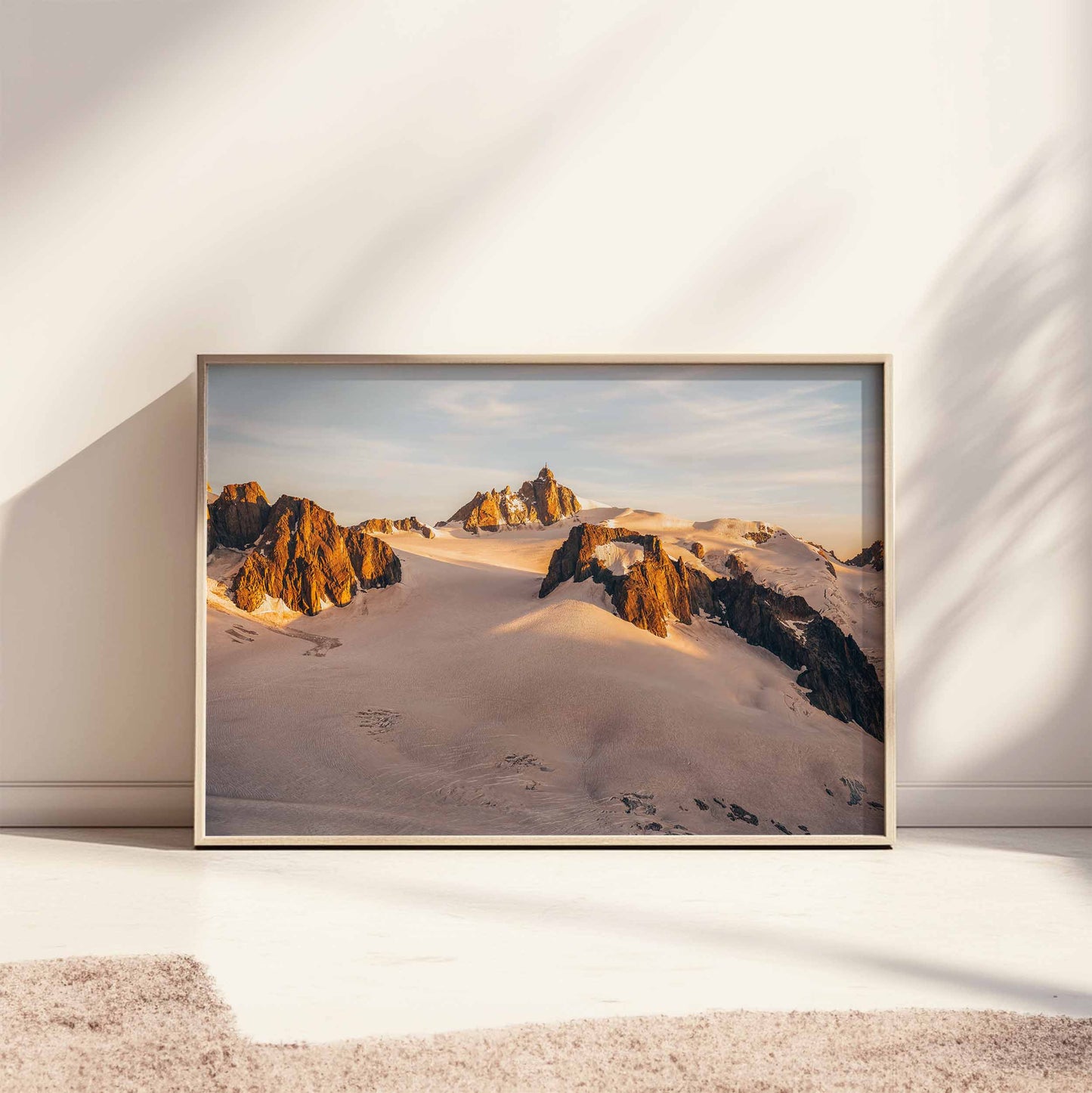 Stunning landscape print of Aiguille du Midi in the Alps, adding a touch of nature to home decor.