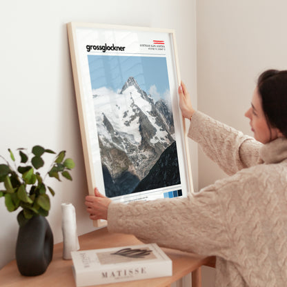 Exhibition-style alpine poster featuring Grossglockner mountain in Austria
