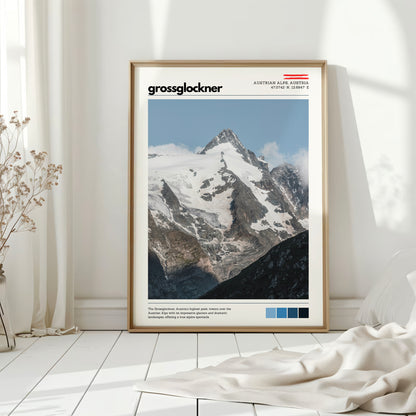Minimal location poster design featuring Grossglockner in the Austrian Alps