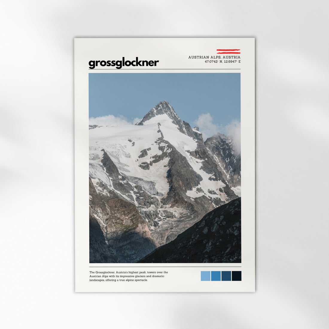 Close-up detail of Grossglockner mountain poster print with exhibition-style layout