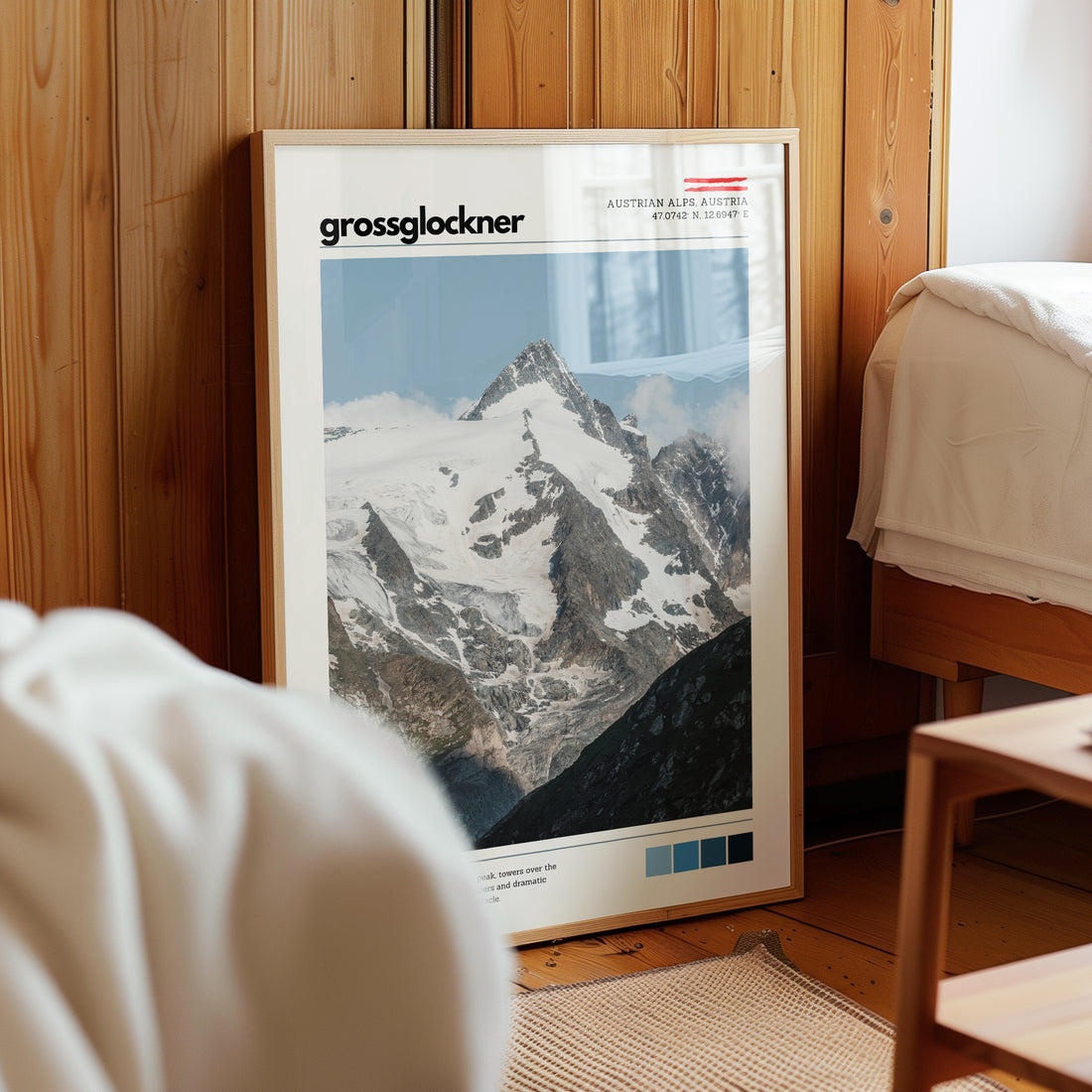Framed Grossglockner poster displayed in a modern interior setting