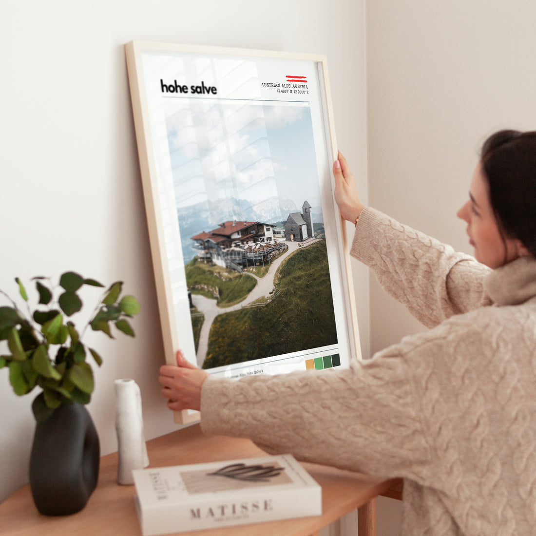 Hohe Salve Austrian Alps poster styled on a surface with modern decor and alpine-inspired colours