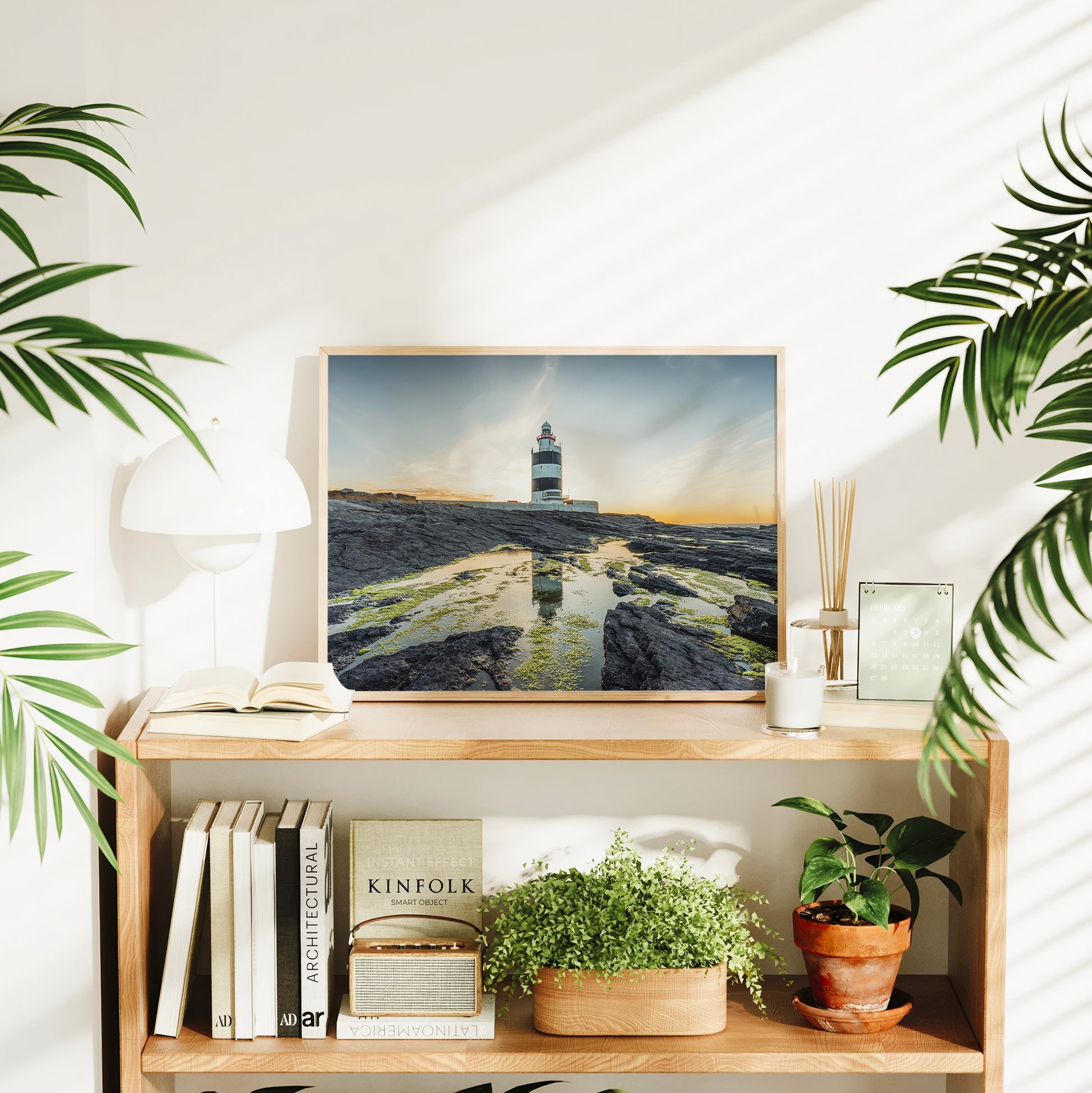 Framed print of Hook Head Lighthouse with reflection in tide pool.