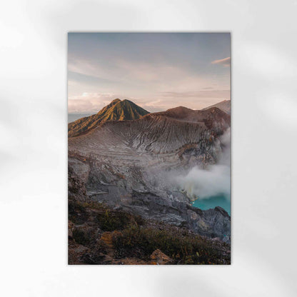 Ijen volcano turquoise acid crater lake Java Indonesia travel photography print unframed on white background