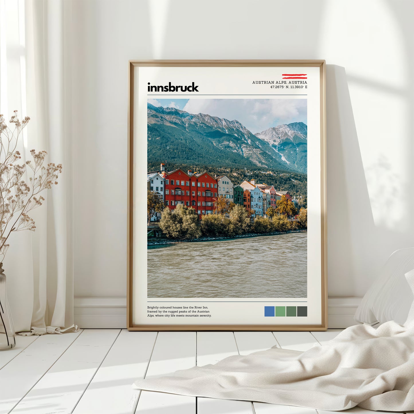 Innsbruck Austrian Alps wall art in a bright minimalist interior
