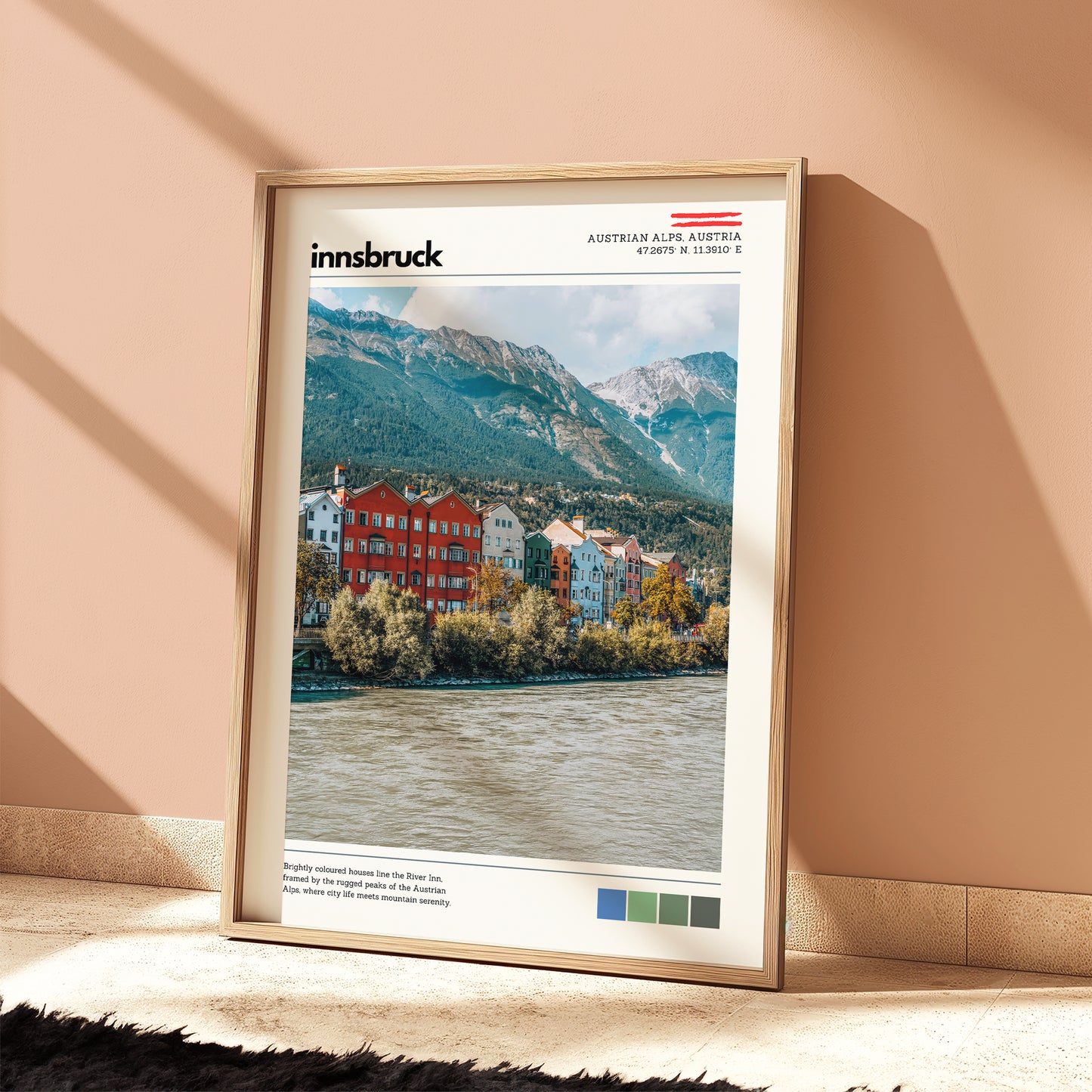 Innsbruck location poster styled as modern alpine wall art