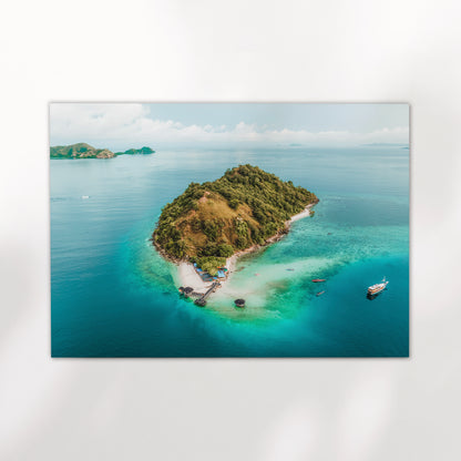 Unframed aerial photography print of Kelor Island Komodo on white background