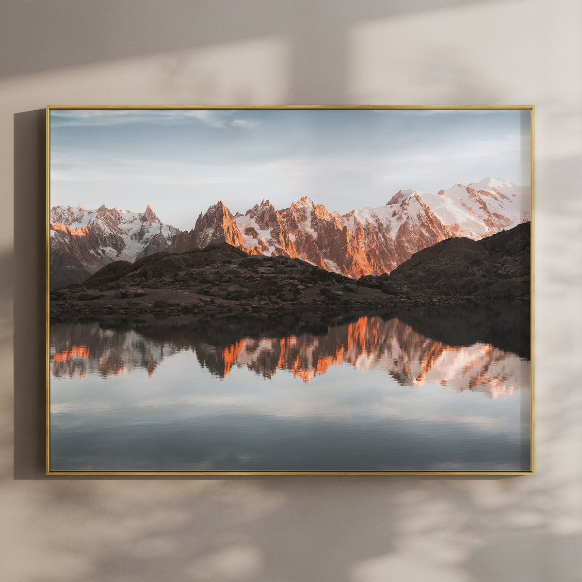 Mont Blanc Massif reflected in Lac Blanc at sunset — fine art print