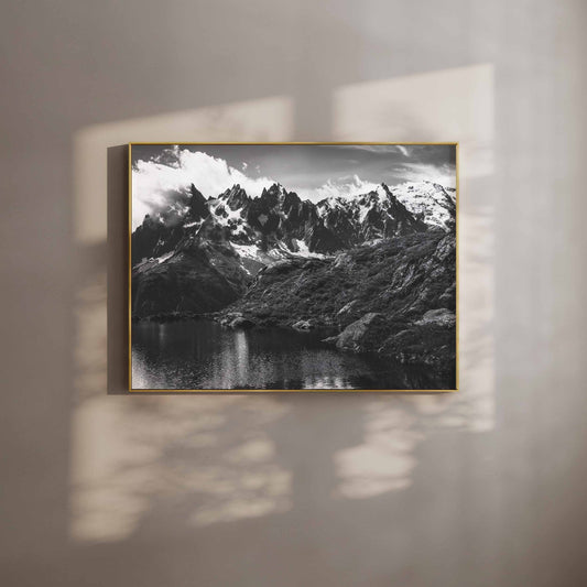 Lac Blanc wall art print in a gold frame with mountain reflections