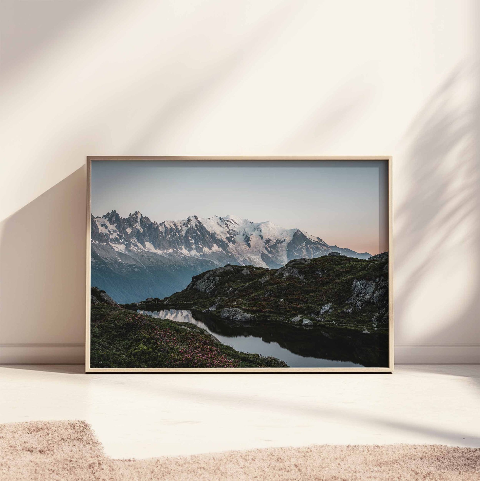 Lac de la Flégère in Chamonix wall art, horizontal layout featuring Mont Blanc in the background.