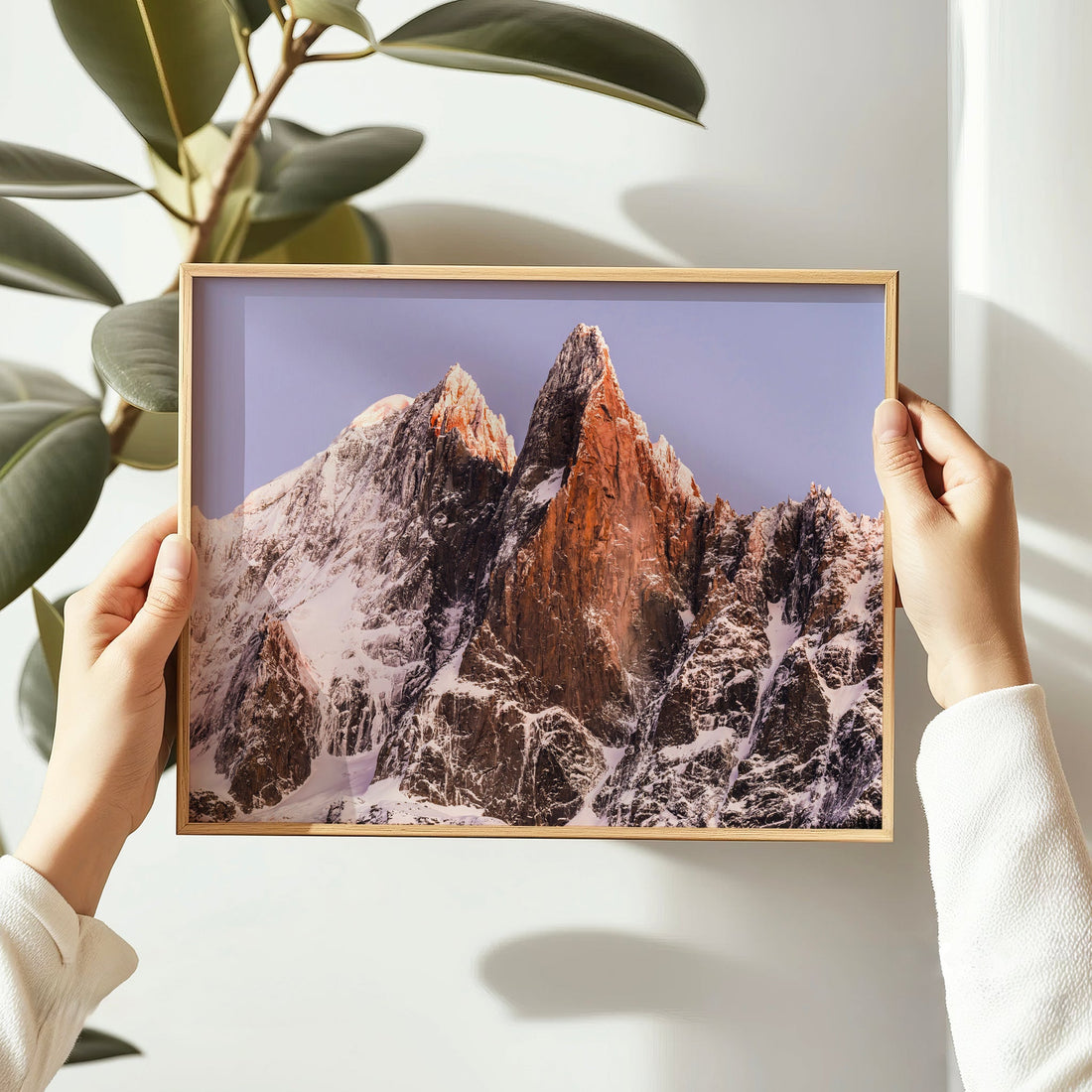 Framed mountain print of Les Drus in Chamonix, perfect for alpine decor and lovers of the Mont Blanc Massif.